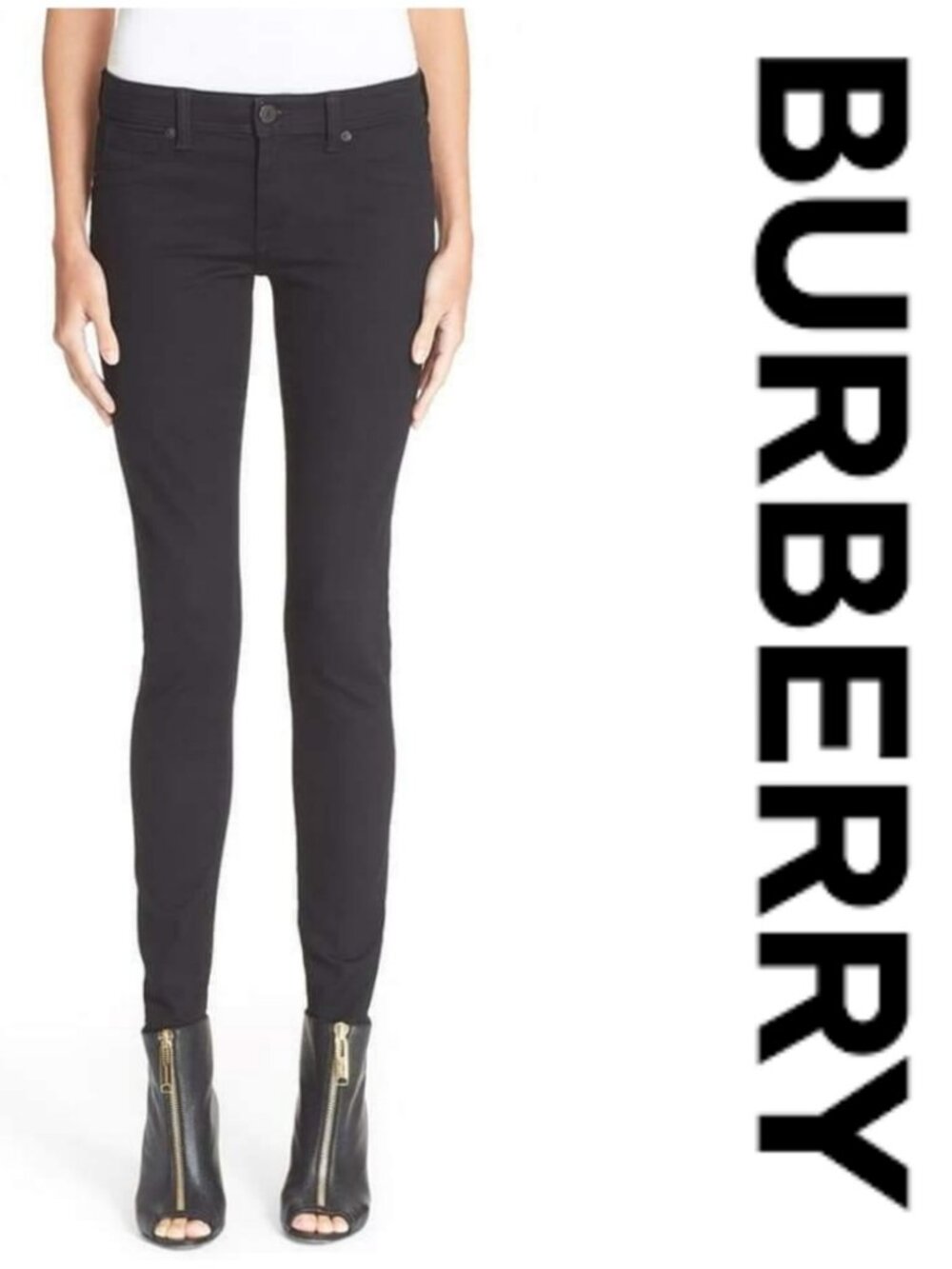 Burberry Black Skinny Jeans Womens Size 26 Low Rise Denim Zip Fly